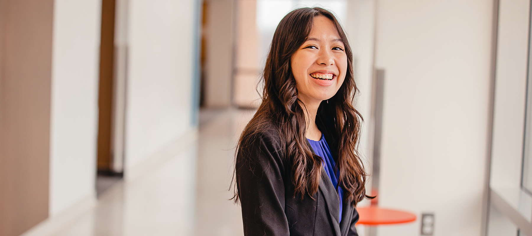  A Normandale student smiles at the camera.